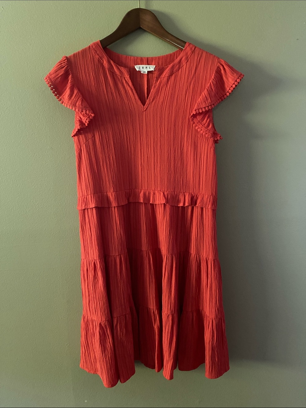 THML Coral Tiered Ruffle Sleeve Dress